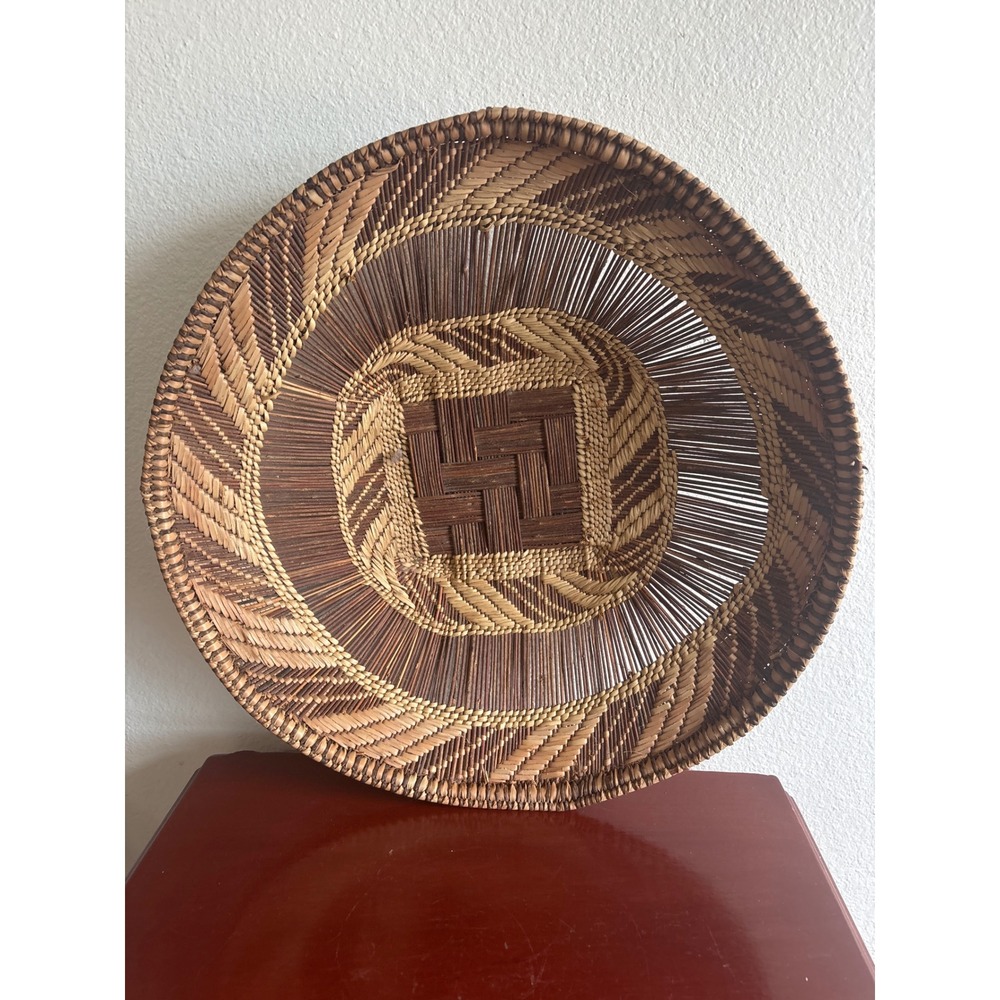 Handcrafted Woven Wicker Basket Bowl Wall Hanging Decor Brown Tan 15 Inch